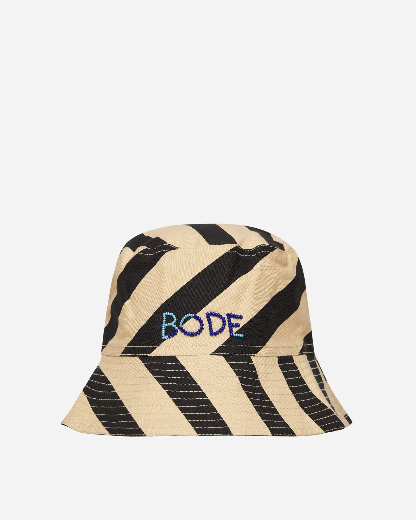 Bode Domino Stripe Bucket Hat Ecru/Black Hats Bucket MRS24AC033 1