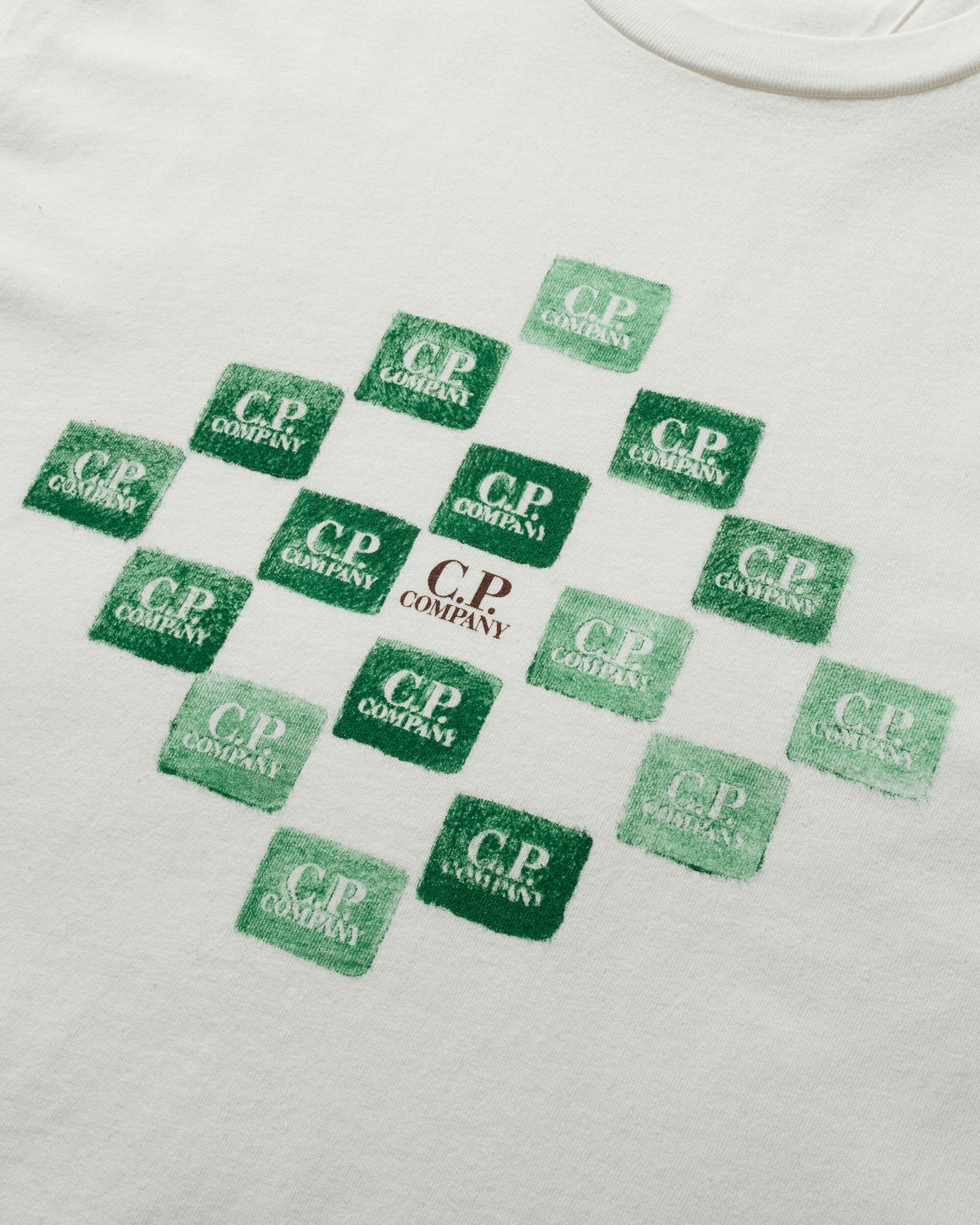 C.P. Company 24-1 Jersey Printed Logo Grid T-Shirt Gauze White T-Shirts Shortsleeve 17CMTS240A005431G 103