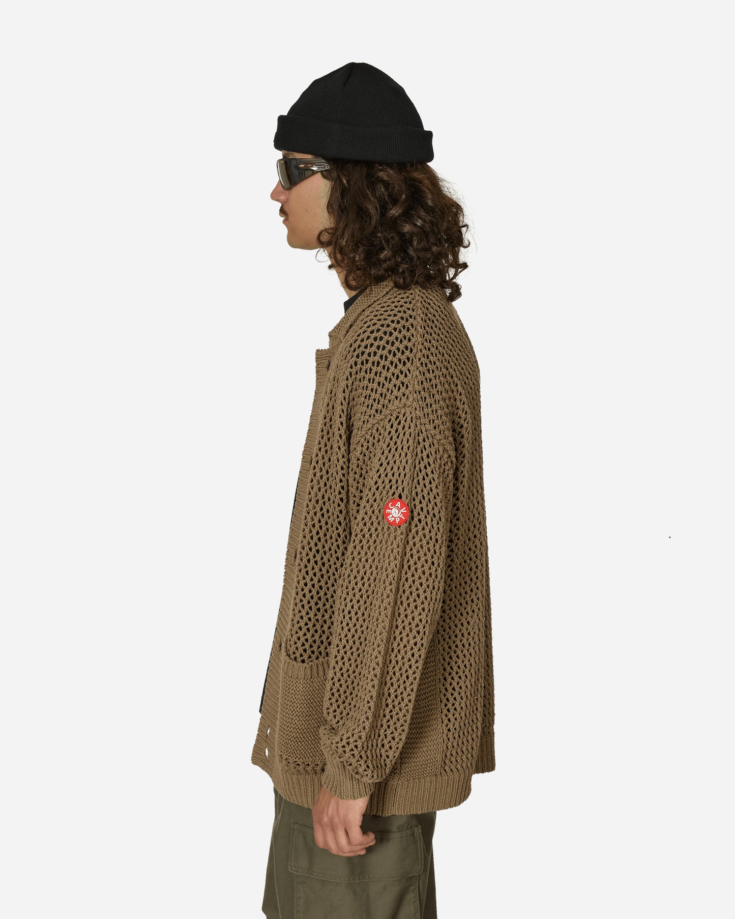 Cav Empt Collared Mesh Knit Cardigan Khaki Knitwears Cardigans CES25KN04 KHKI