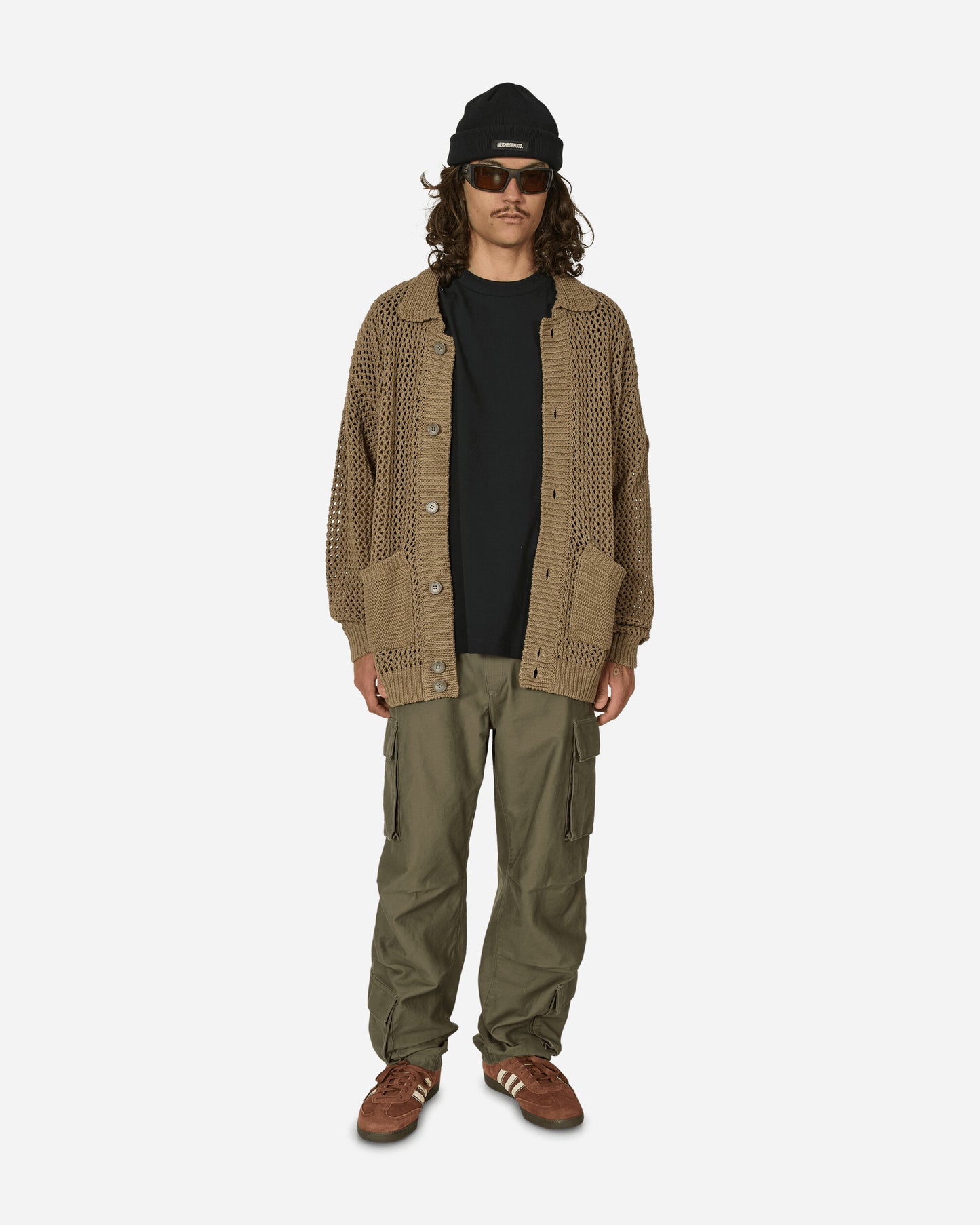 Cav Empt Collared Mesh Knit Cardigan Khaki Knitwears Cardigans CES25KN04 KHKI