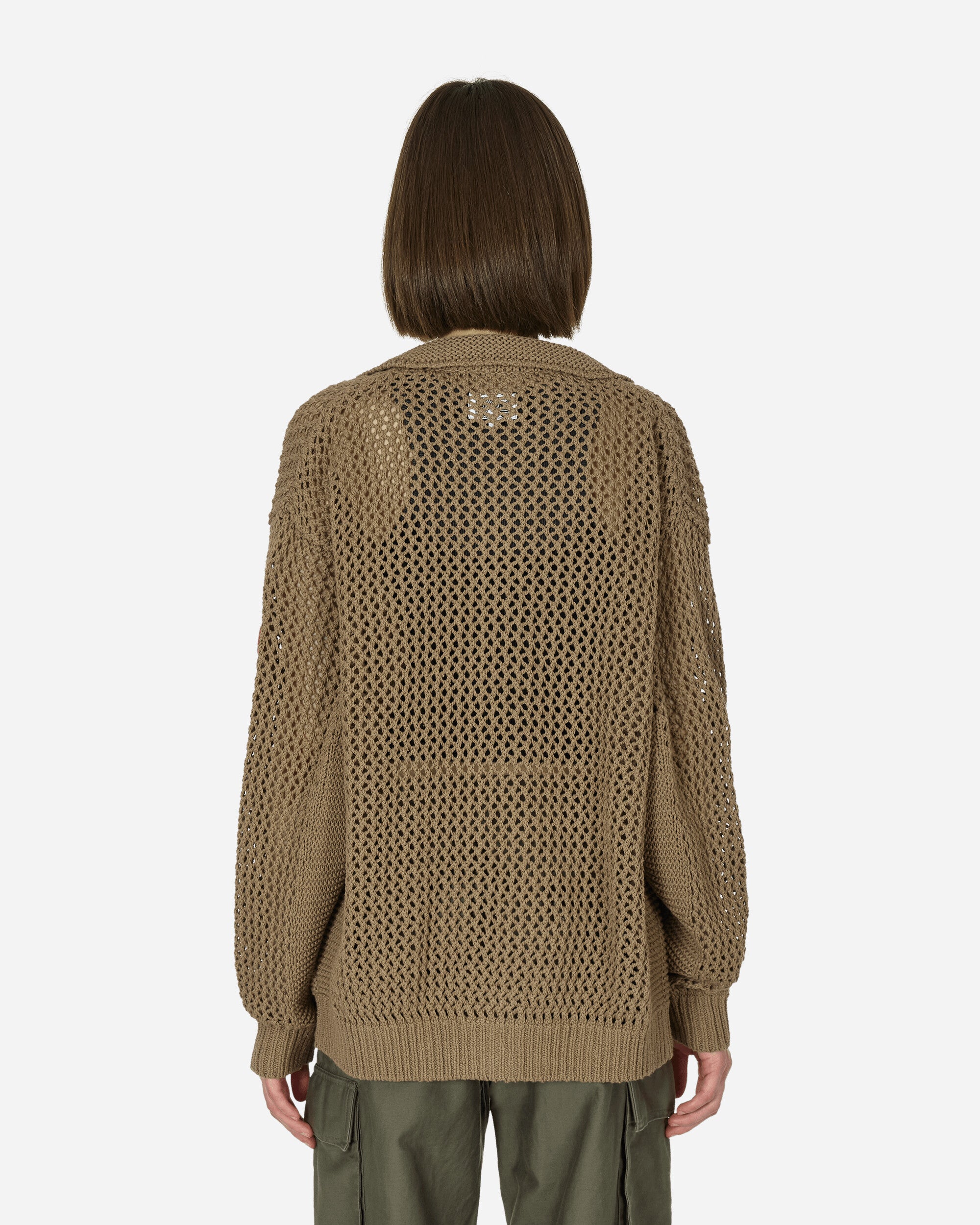 Cav Empt Collared Mesh Knit Cardigan Khaki Knitwears Cardigans CES25KN04 KHKI