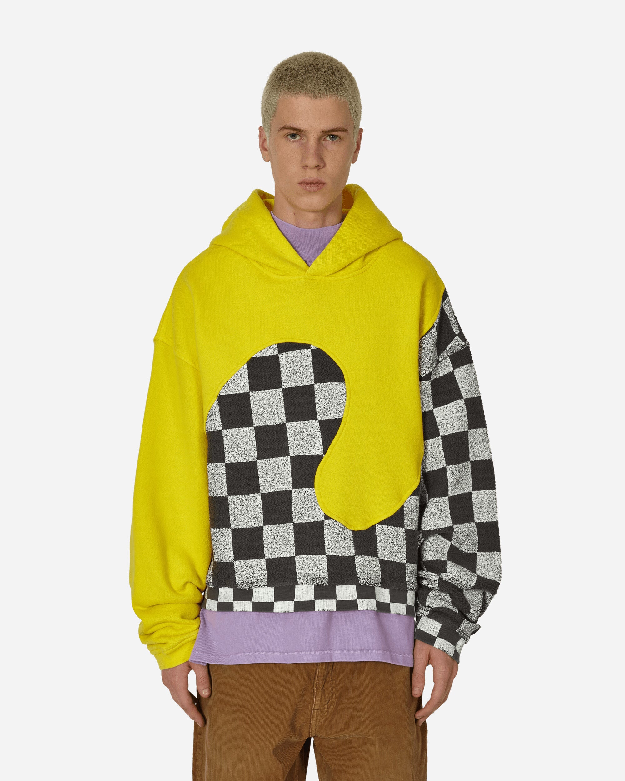 ERL Yellow Checker Swirl Hoodie Knit Yellow Checker Sweatshirts Hoodies ERL08T022 1