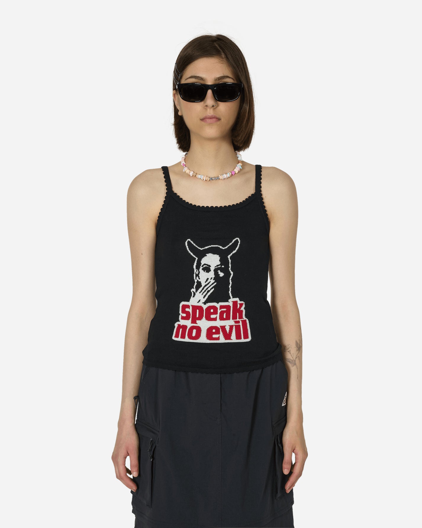 Hysteric Glamour Wmns Speak No Evil Black T-Shirts Cropped 01241NV049 C1