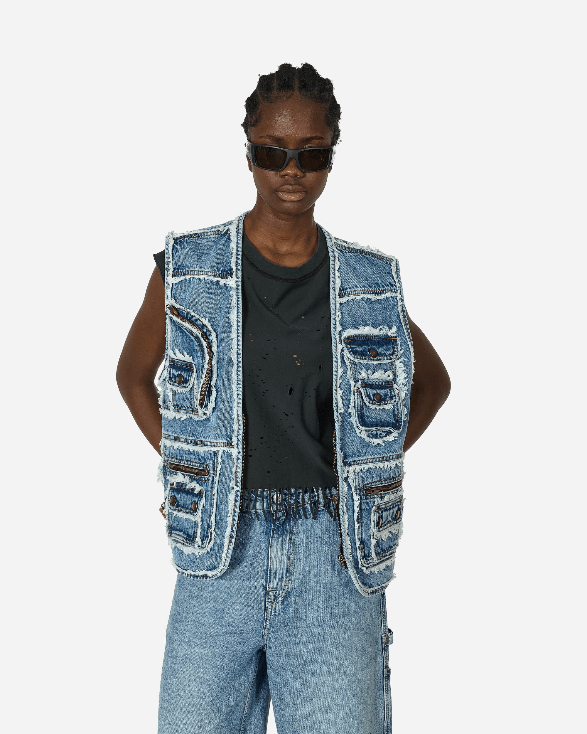 Iuter Fringes Utility Denim Vest Blue Coats and Jackets Vests 24SIJV81 1