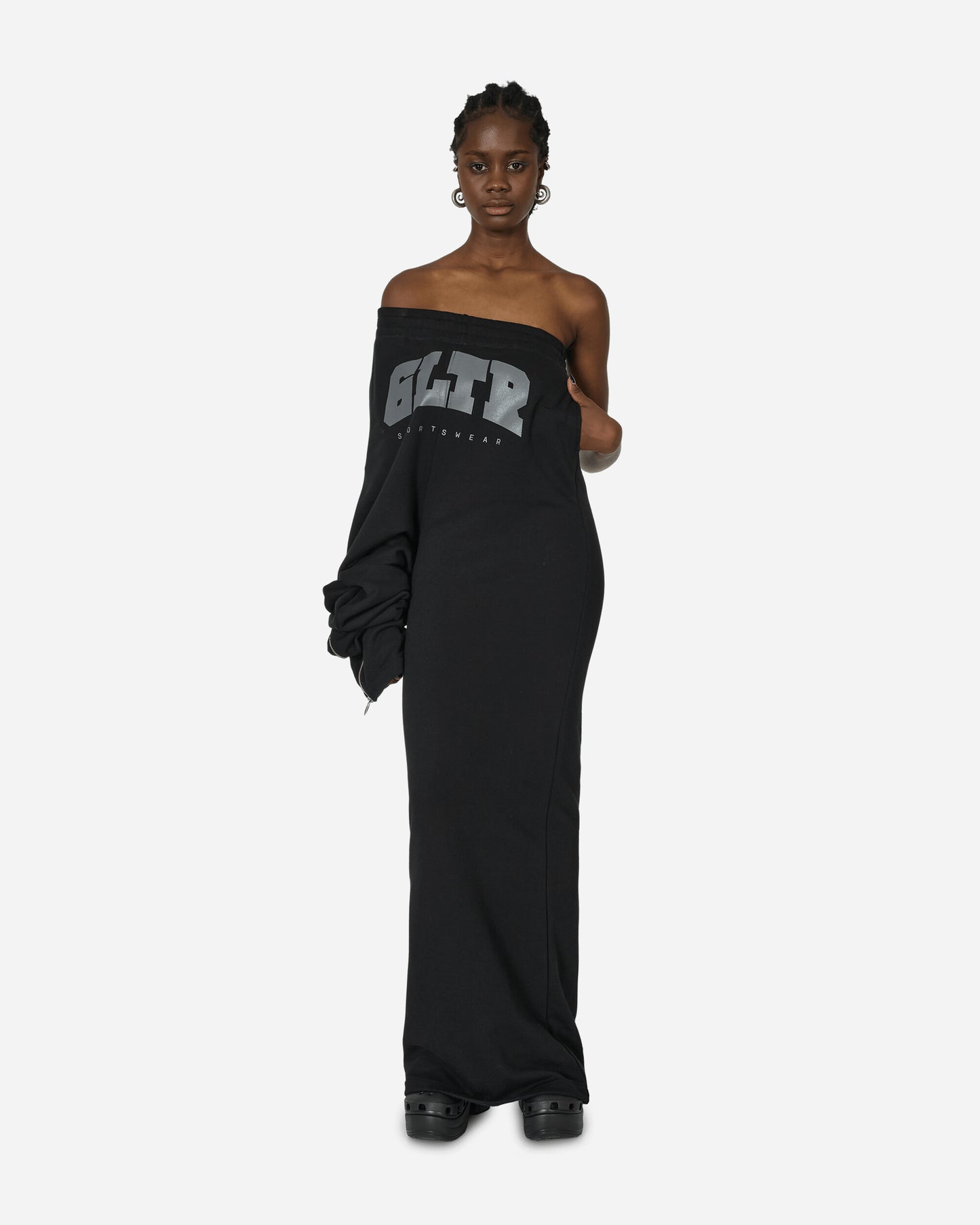 Jean Paul Gaultier Wmns Jersey Pant Dress With Graphic Print Black Dresses Dress Mid RO125IP-J064 00