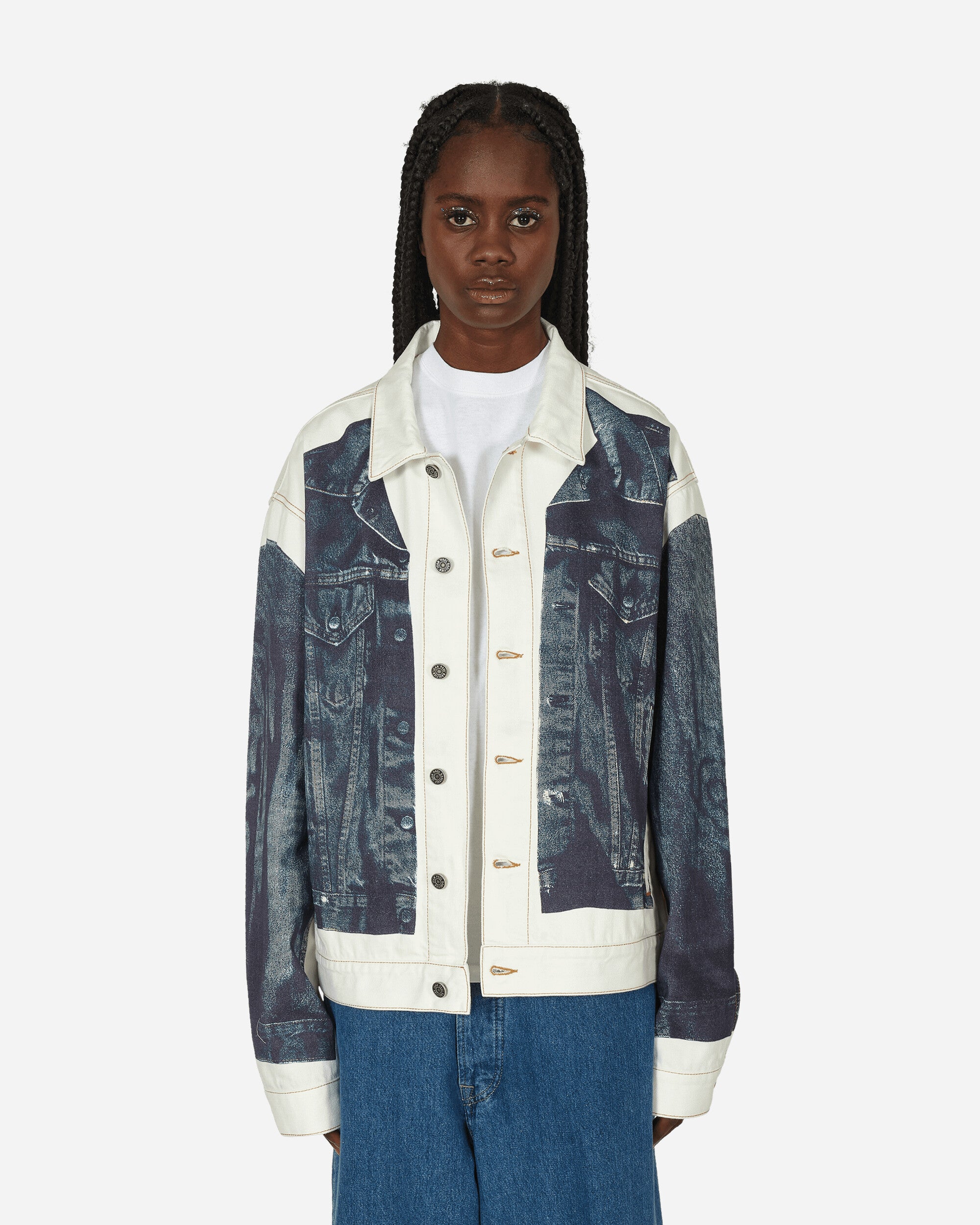 Jean Paul Gaultier Wmns Denim Jacket Printed Trompe L'Oeil White/Blue Coats and Jackets Jackets 2315-U-VE026ILP-D009-0150 1