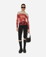 Jean Paul Gaultier Wmns Mesh Long Sleeves Top Printed Diablo White/Red T-Shirts Longsleeve U-TO137-T546 0130