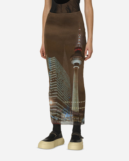 Jean Paul Gaultier Wmns Mesh Long Skirt Printed City Brown/Green Skirts Midi JU097-T551 60405030