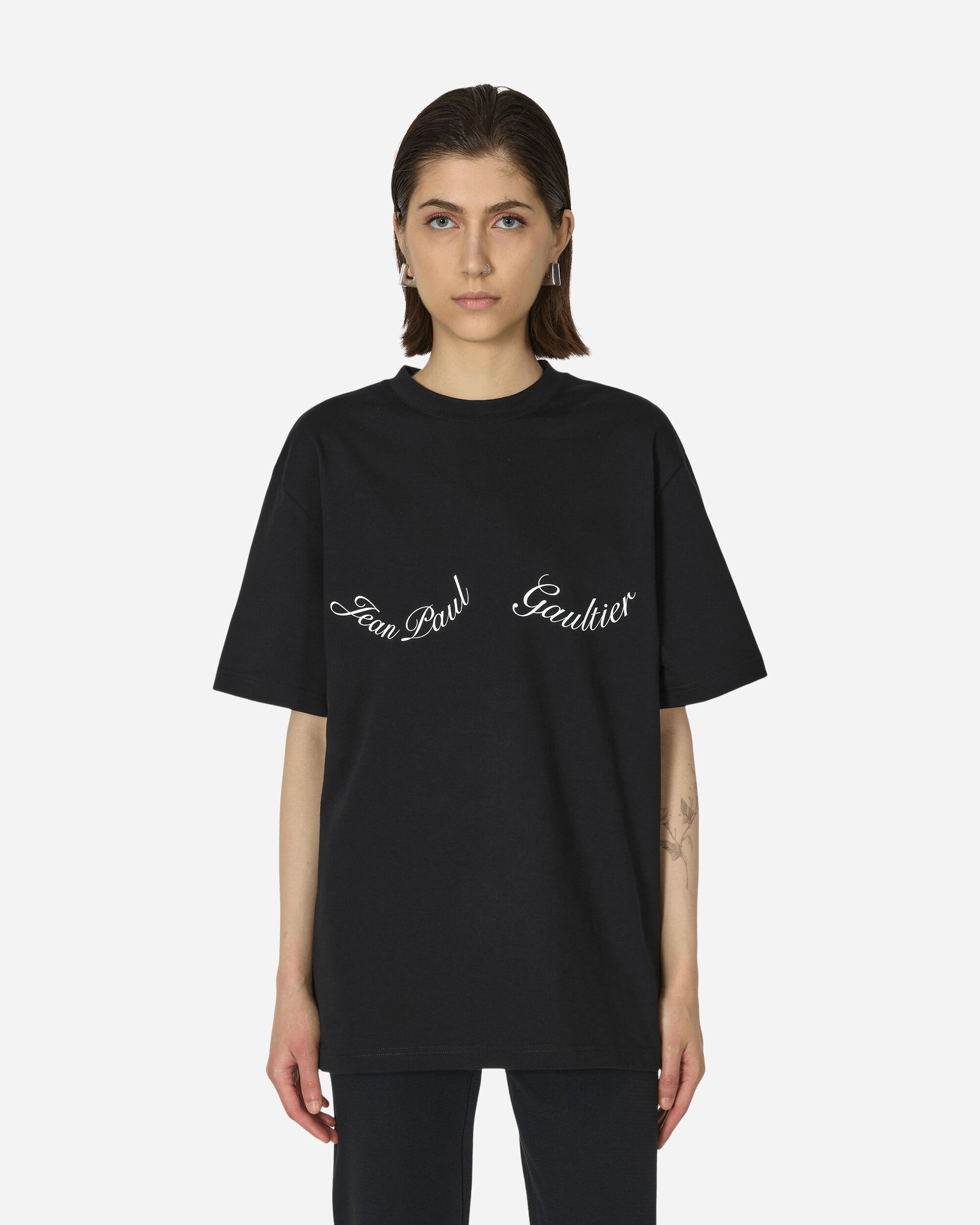 Jean Paul Gaultier Wmns Crewneck Cotton Oversize Tee-Shirt Black/White T-Shirts Shortsleeve TS083I-J055 001