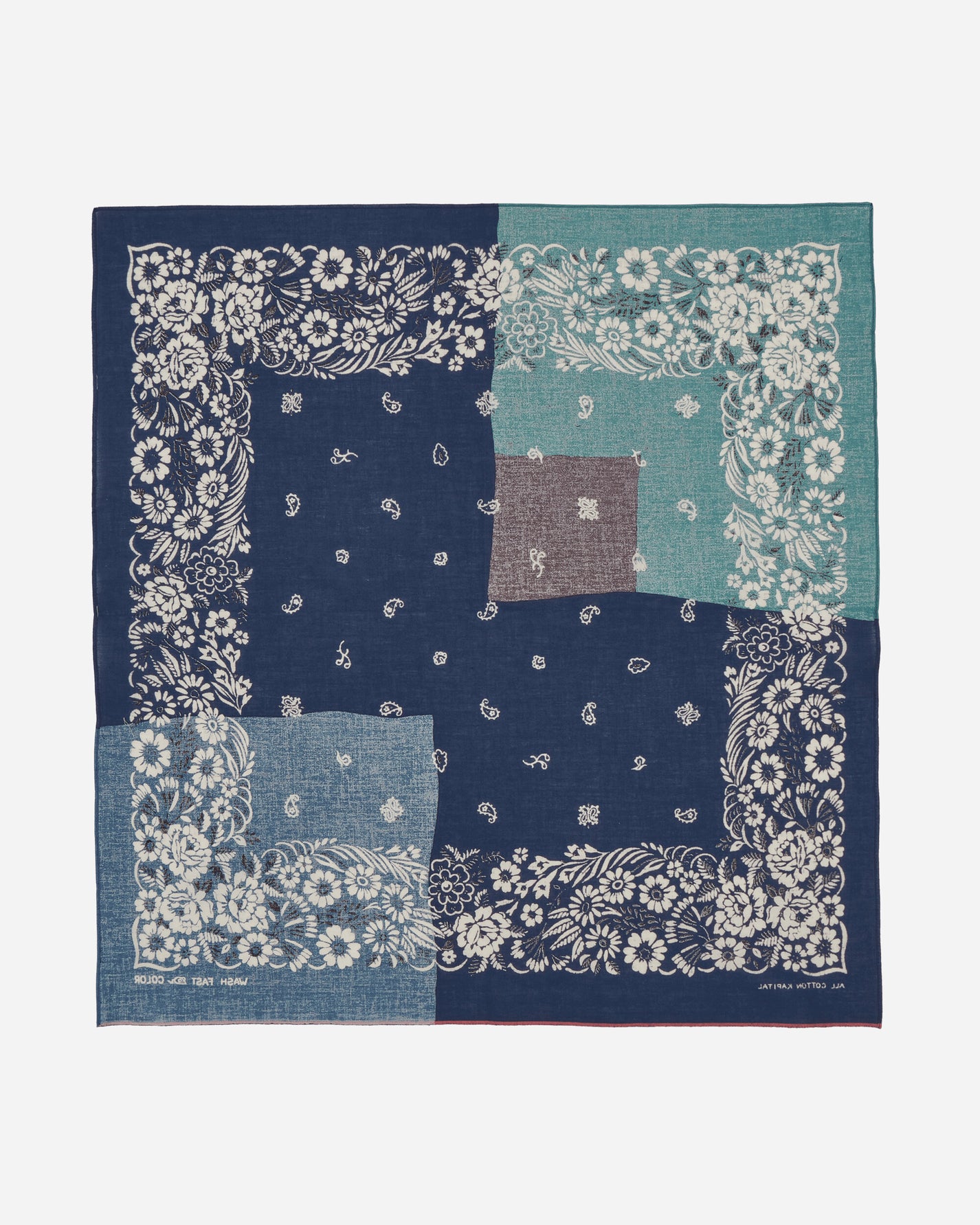 KAPITAL Fastcolor Selvedge Bandanna (Garden Patchwork) Navy Gloves and Scarves Bandanas EK-1633BA NAVY