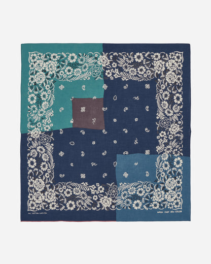 KAPITAL Fastcolor Selvedge Bandanna (Garden Patchwork) Navy Gloves and Scarves Bandanas EK-1633BA NAVY