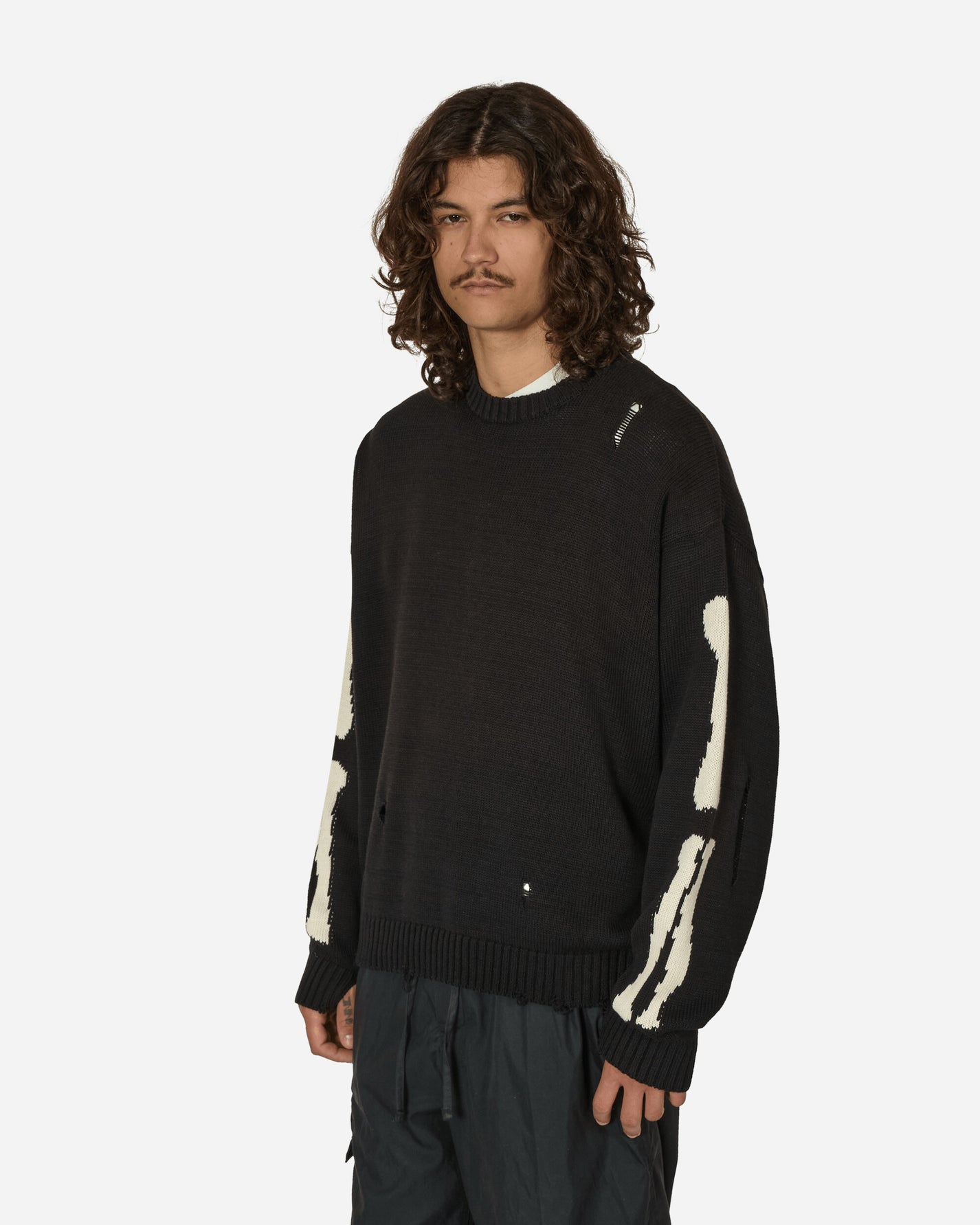 KAPITAL 5G Cotton Knit Bone Crew Sweater Black Sweatshirts Crewneck EK-1077KN BLACK