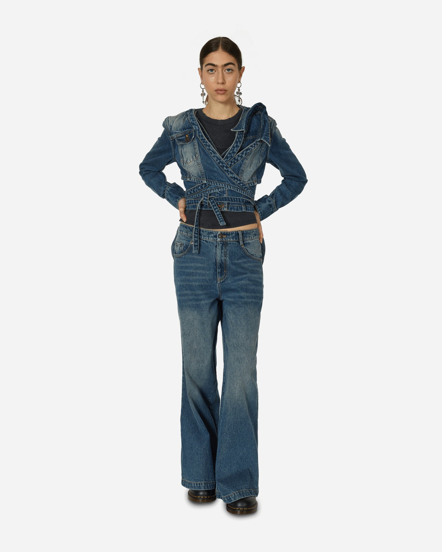 MARRKNULL Wmns Bowknot Jeans Blue Pants Denim MN23FW07071 4