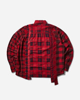 Needles Flannel Shirt -> 7 Cuts Shirt / Over Dye Red Shirts Longsleeve Shirt PU353 A