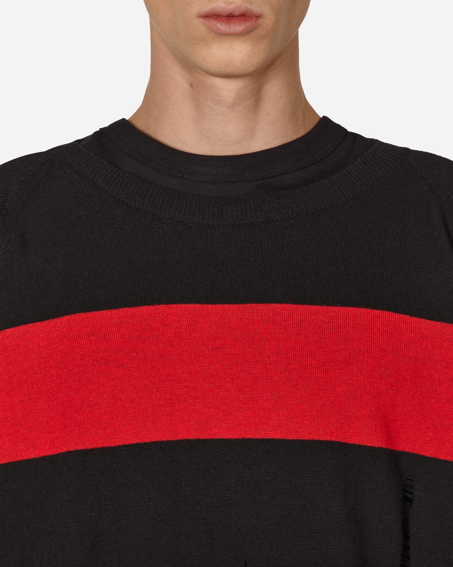 Peel & Lift Peel & Lift  X Slam Jam Damaged Stripe Jumper Black/Red Knitwears Sweaters PL23-K004 001