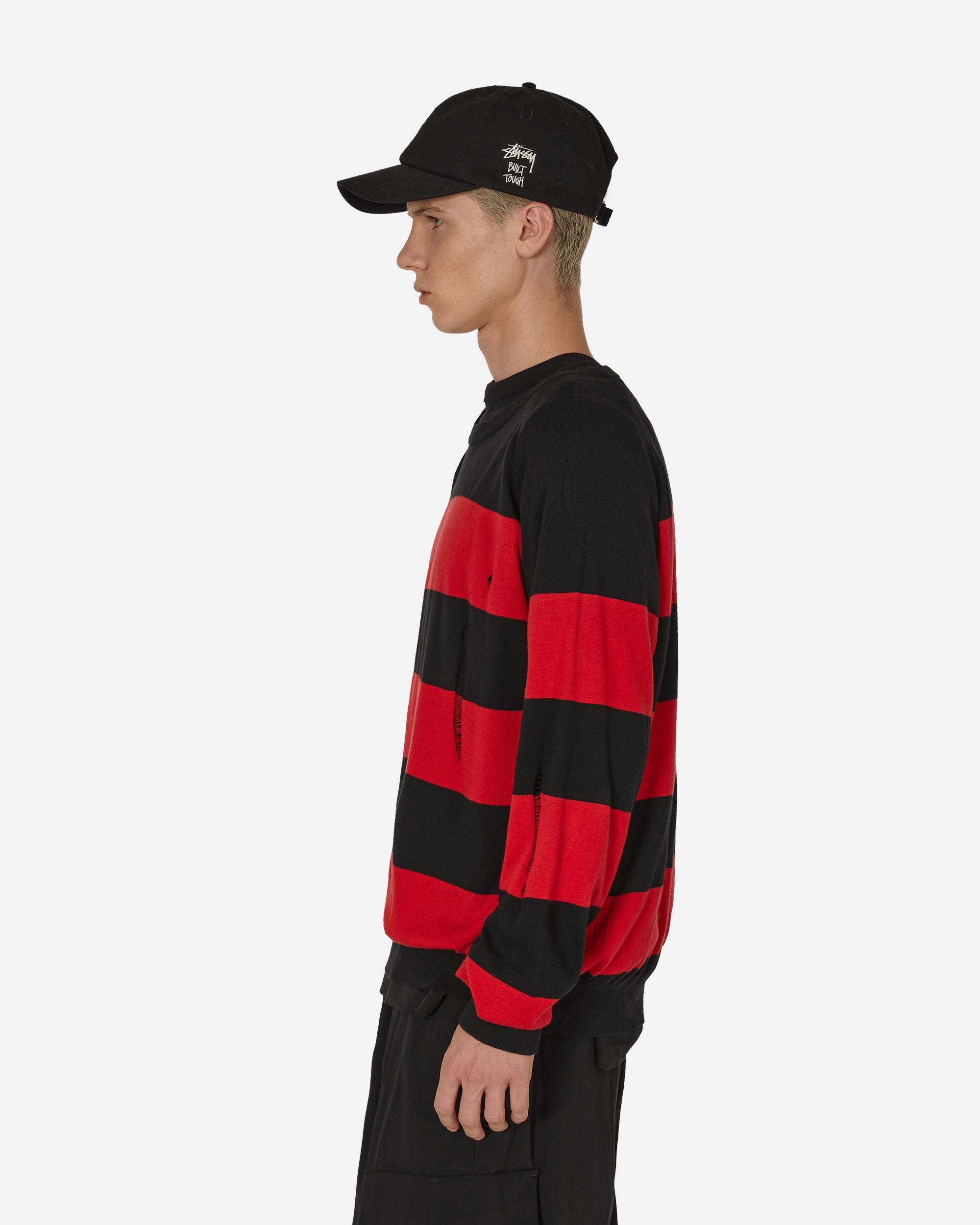 Peel & Lift Peel & Lift  X Slam Jam Damaged Stripe Jumper Black/Red Knitwears Sweaters PL23-K004 001