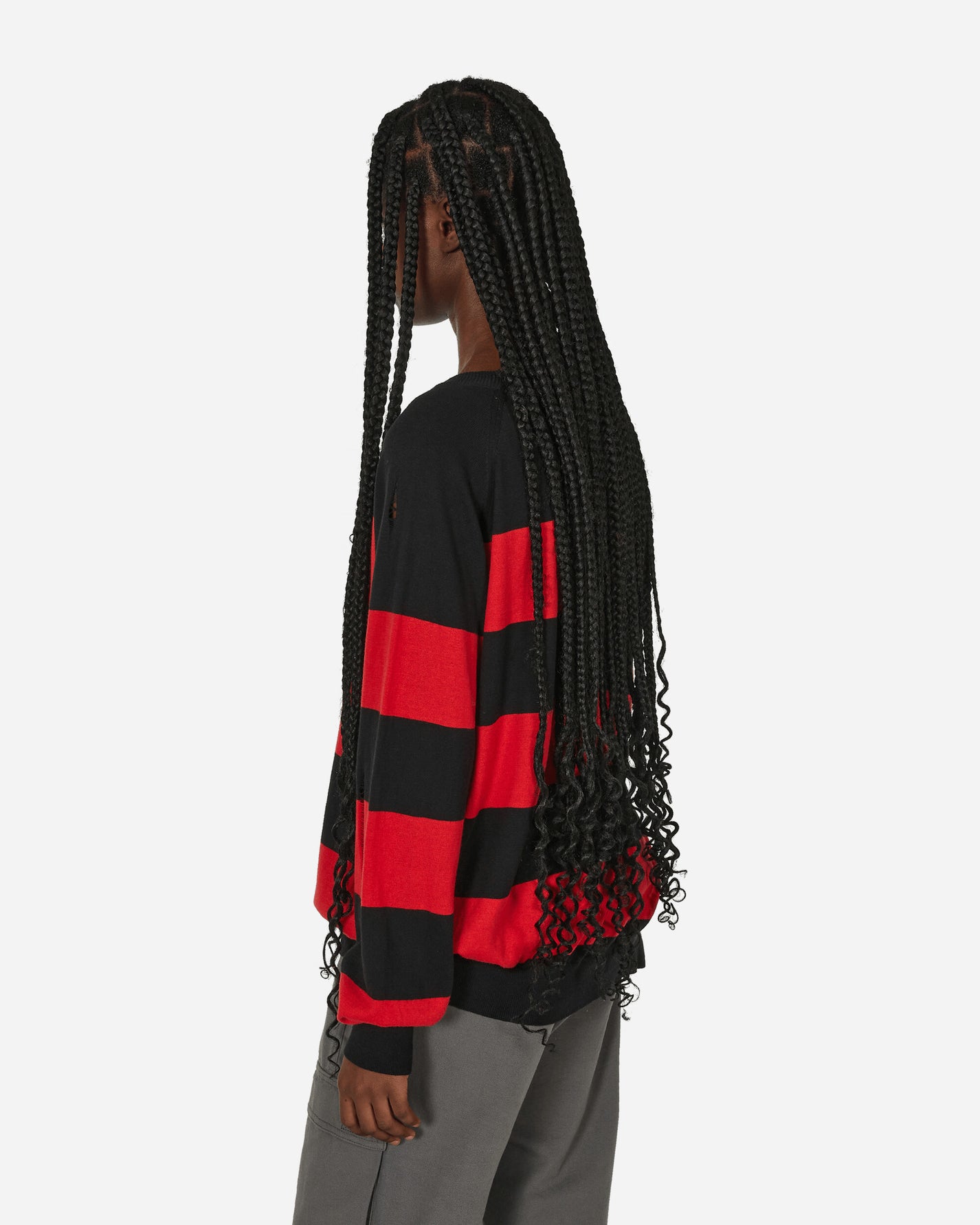 Peel & Lift Peel & Lift  X Slam Jam Damaged Stripe Jumper Black/Red Knitwears Sweaters PL23-K004 001