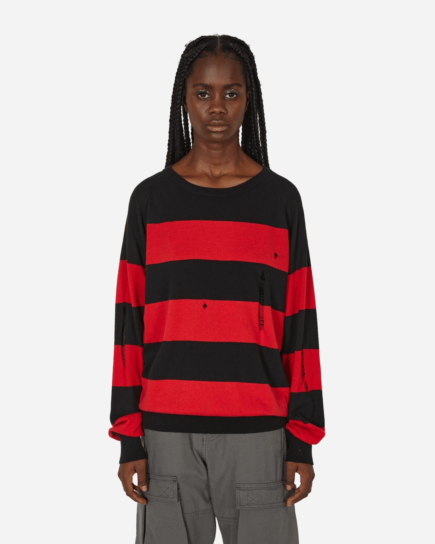 Peel & Lift Peel & Lift  X Slam Jam Damaged Stripe Jumper Black/Red Knitwears Sweaters PL23-K004 001