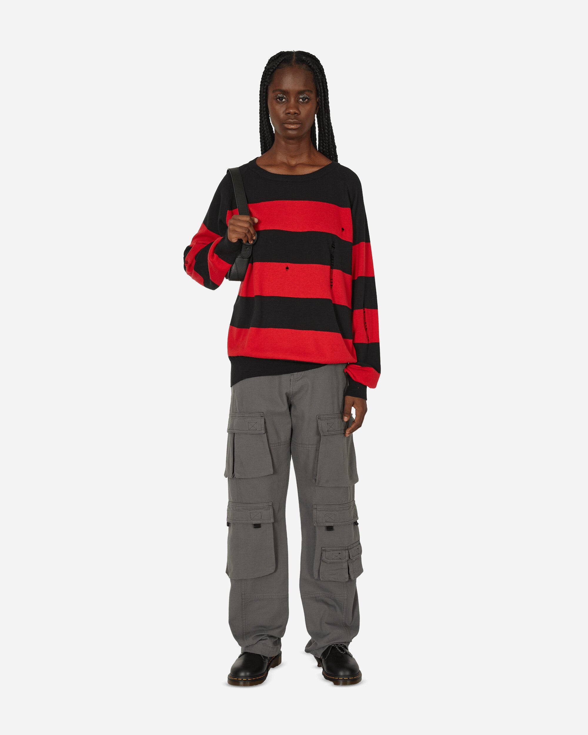 Peel & Lift Peel & Lift  X Slam Jam Damaged Stripe Jumper Black/Red Knitwears Sweaters PL23-K004 001