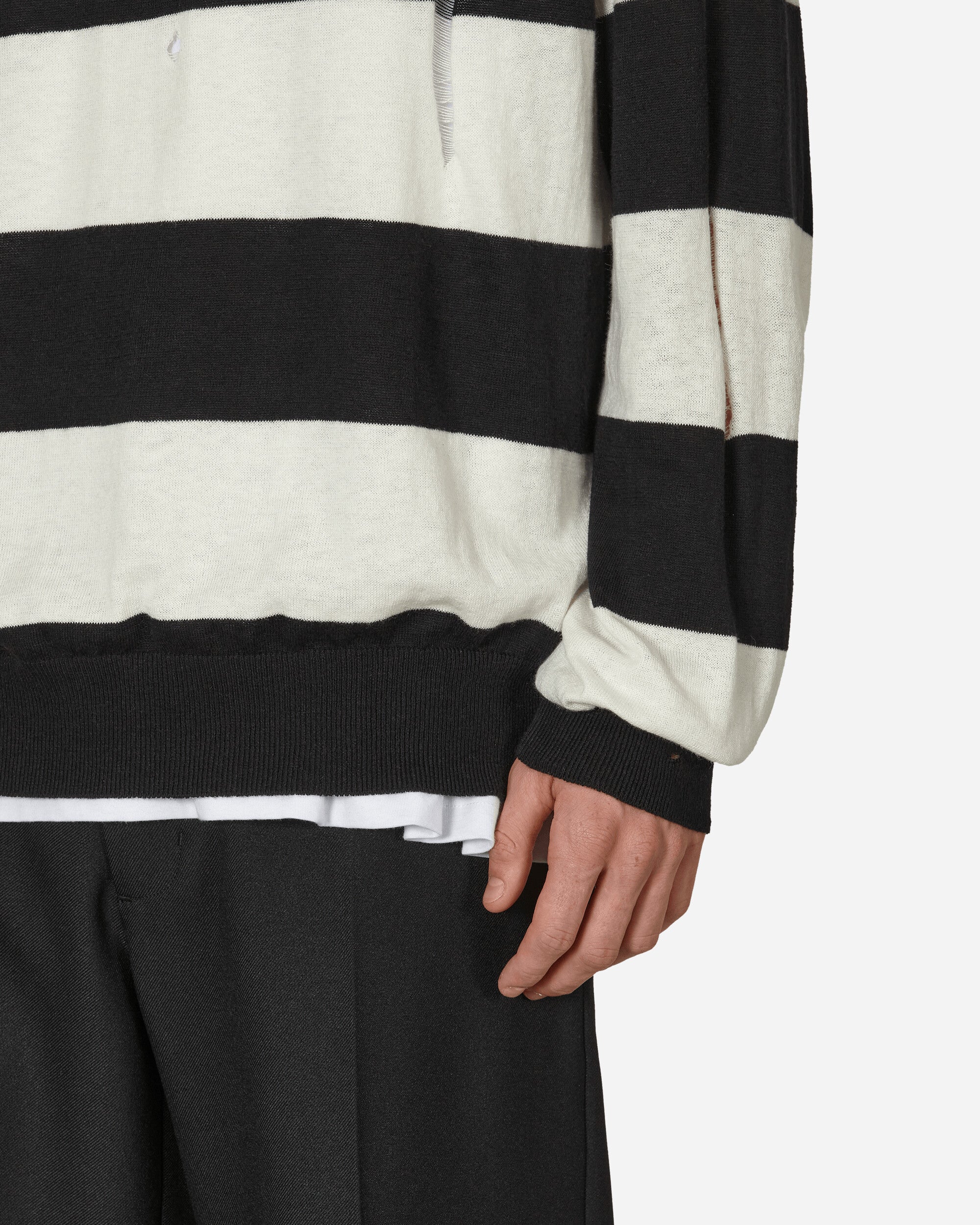 Peel & Lift Peel & Lift  X Slam Jam Damaged Stripe Jumper Black/White Knitwears Sweaters PL23-K004 002