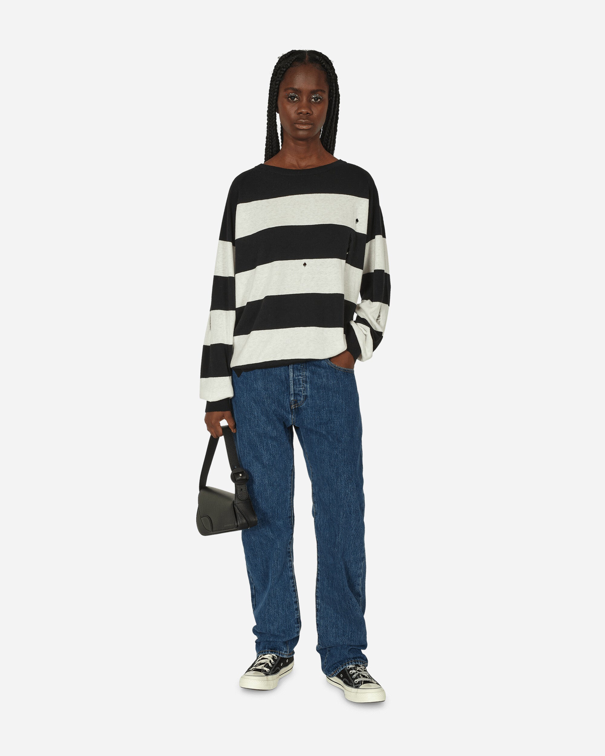 Peel & Lift Peel & Lift  X Slam Jam Damaged Stripe Jumper Black/White Knitwears Sweaters PL23-K004 002