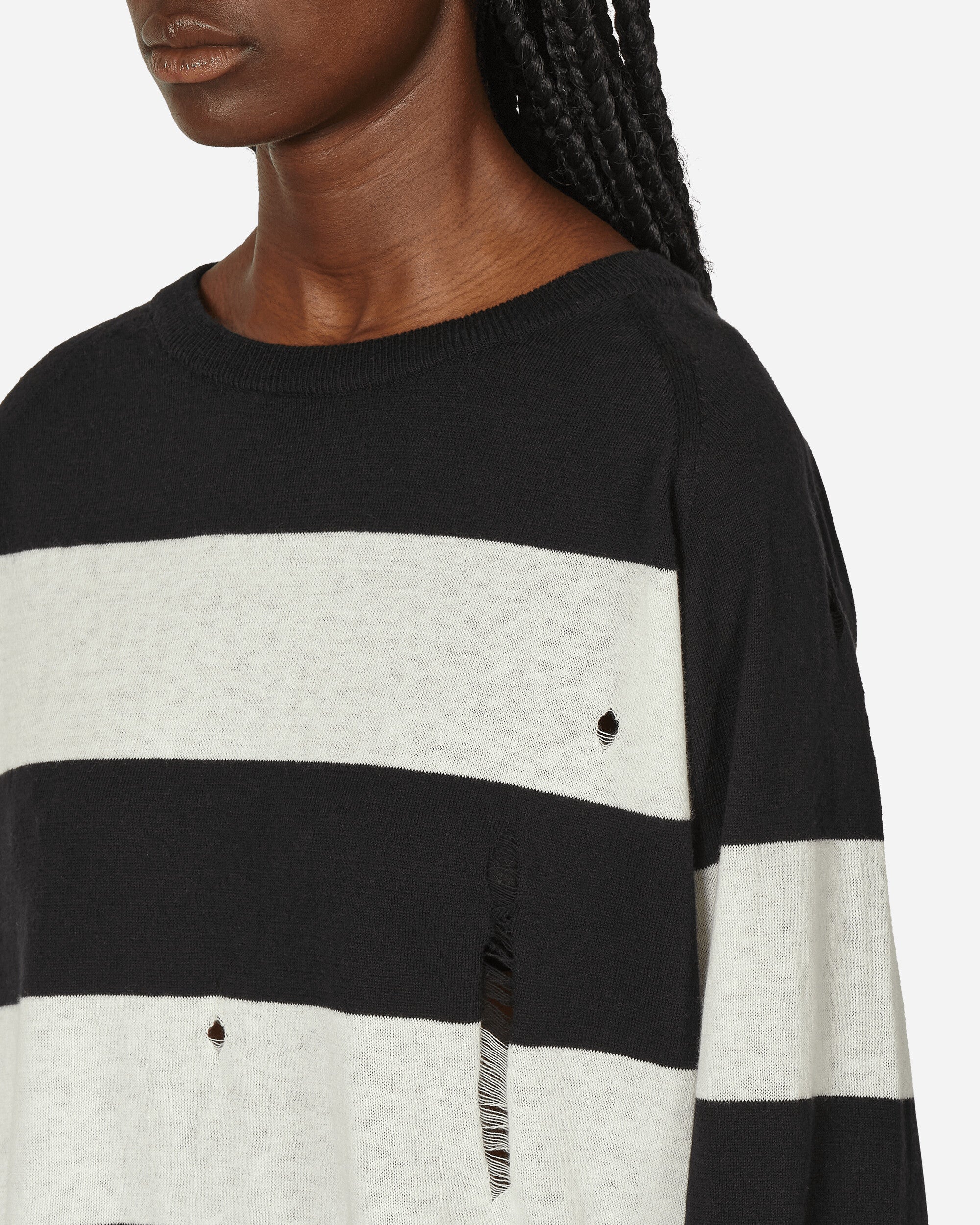 Peel & Lift Peel & Lift  X Slam Jam Damaged Stripe Jumper Black/White Knitwears Sweaters PL23-K004 002