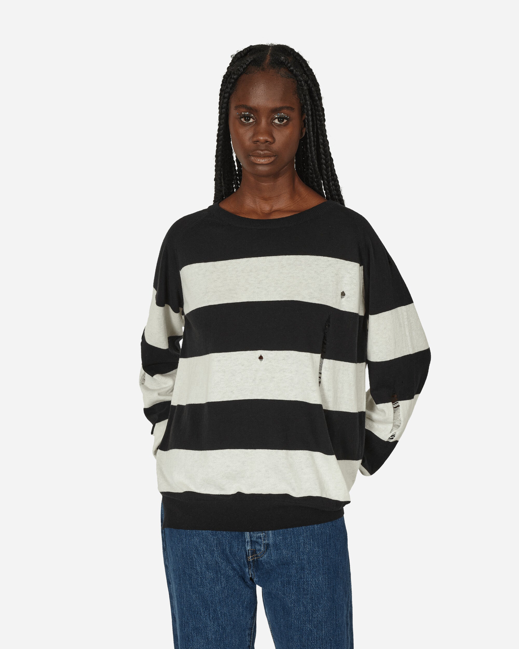 Peel & Lift Peel & Lift  X Slam Jam Damaged Stripe Jumper Black/White Knitwears Sweaters PL23-K004 002