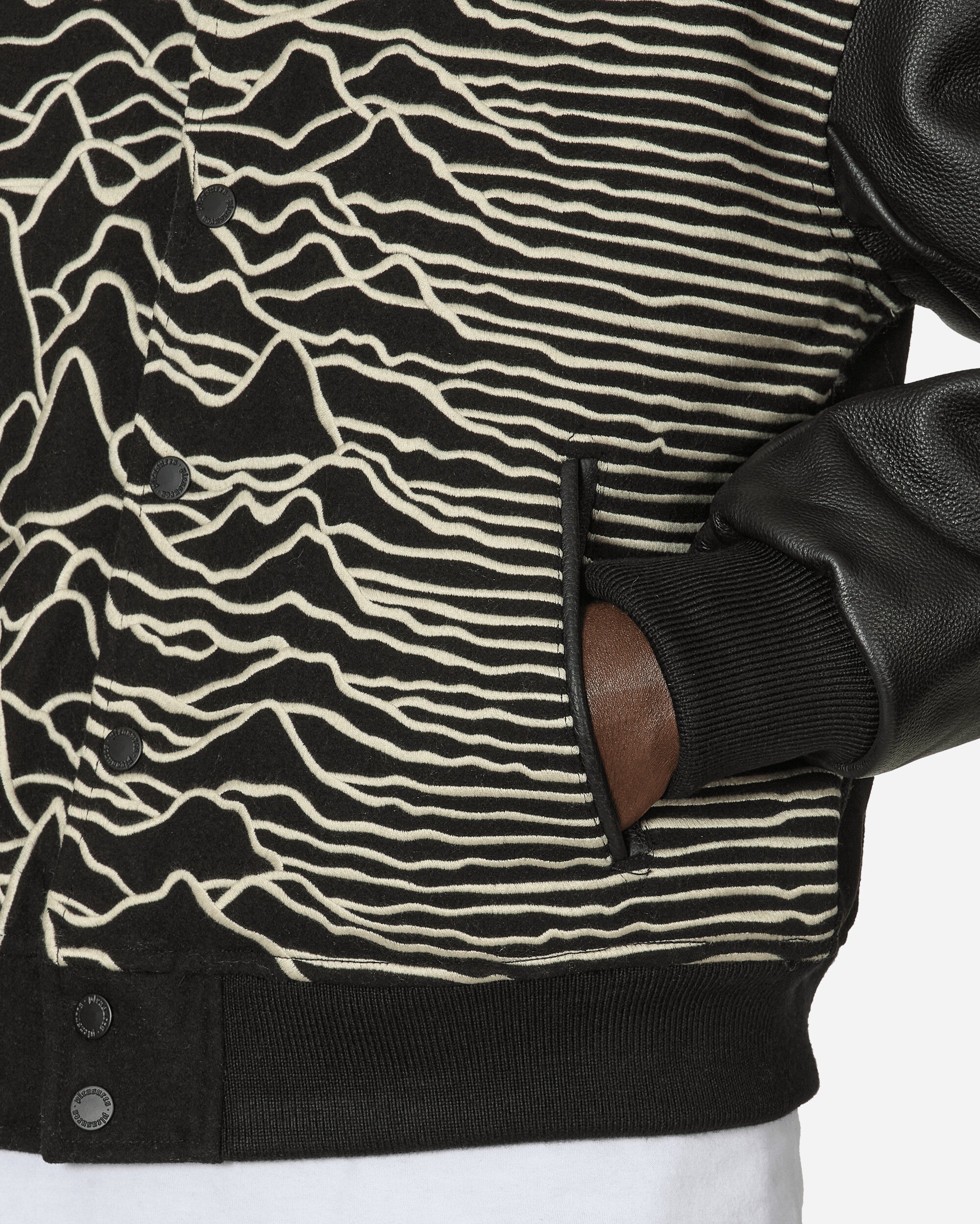 Pleasures Unknown Pleasures Varsity Black Coats and Jackets Bomber Jackets P24JD008 BLACK