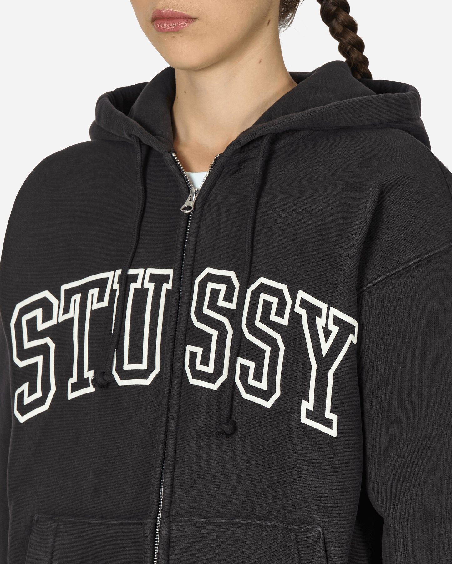 Stüssy Outline Zip Hood Washed Black Sweatshirts Zip-Ups 118559 0034