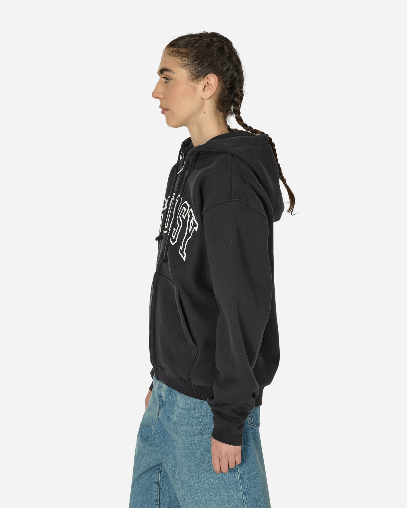 Stüssy Outline Zip Hood Washed Black Sweatshirts Zip-Ups 118559 0034