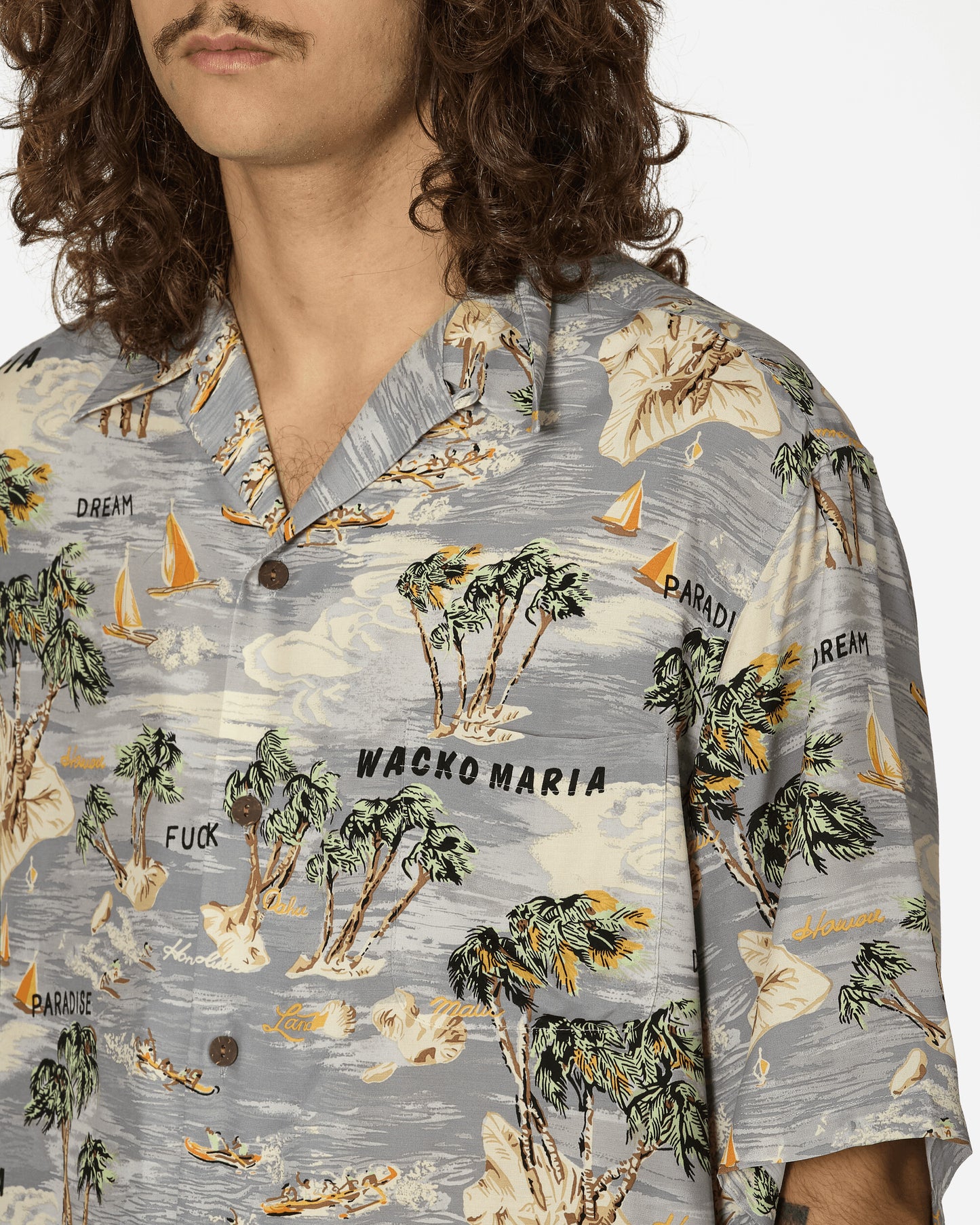 WACKO MARIA Hawaiian Shirt S/S (Type-1) Gray Shirts Shortsleeve Shirt WMS-HI01 GRY