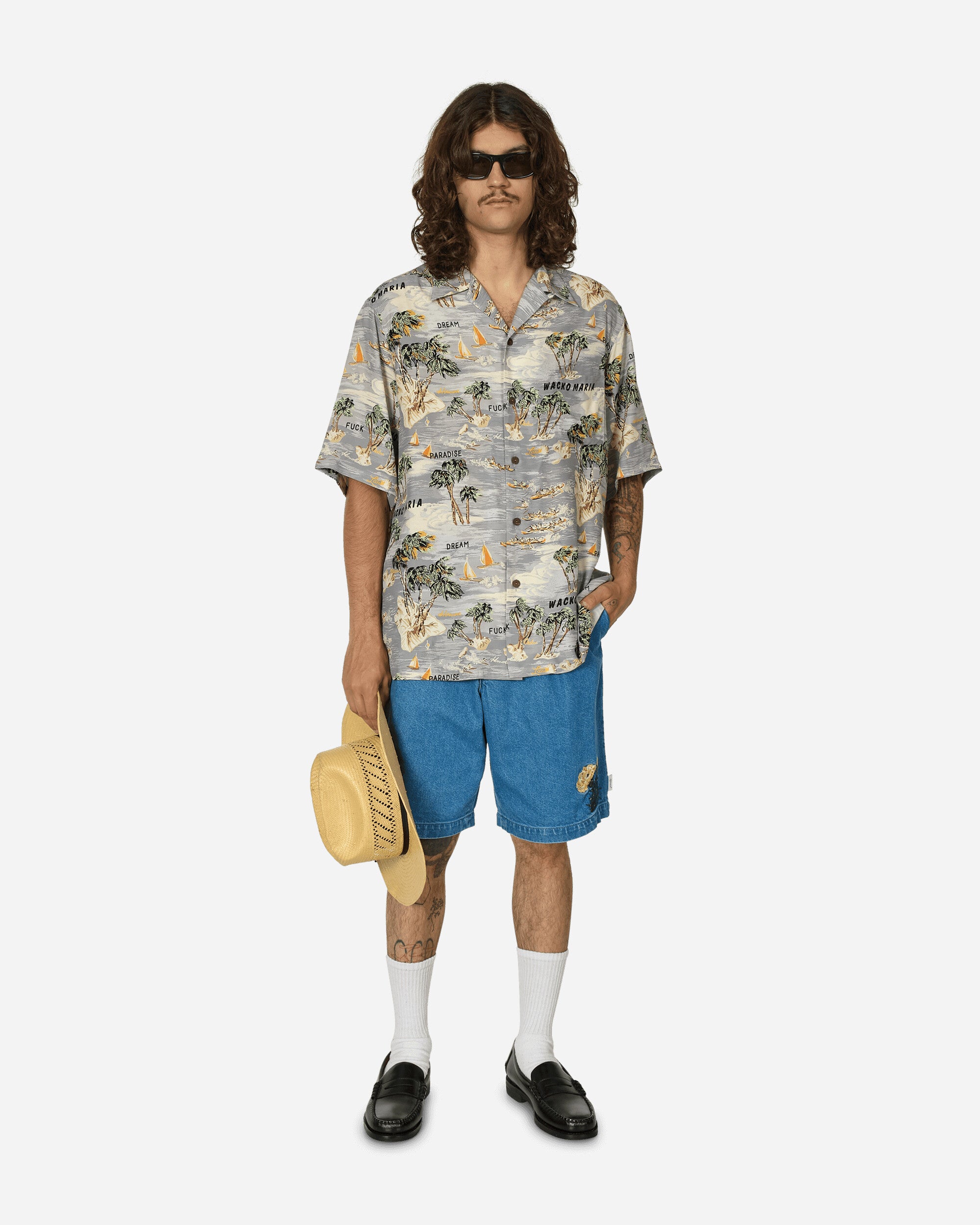 WACKO MARIA Hawaiian Shirt S/S (Type-1) Gray Shirts Shortsleeve Shirt WMS-HI01 GRY