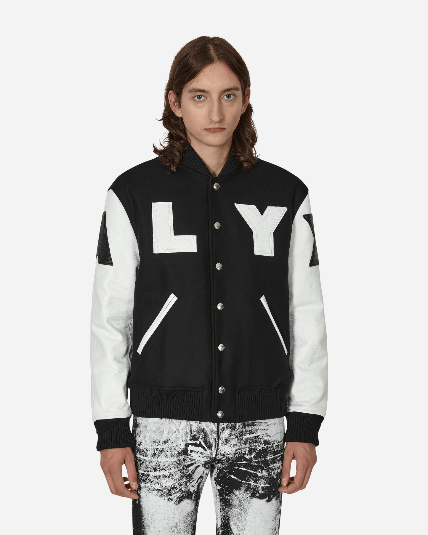 1017 Alyx 9SM Leather Patch Logo Varsity Black/White Coats and Jackets Jackets AAMOU0319FA01 MTY0001