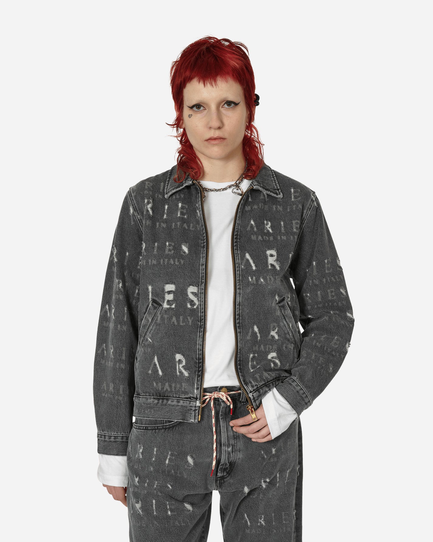 Aries Destroyed Zip Through Jean Jacket Black Coats and Jackets Denim Jackets FUAR71303 BLK