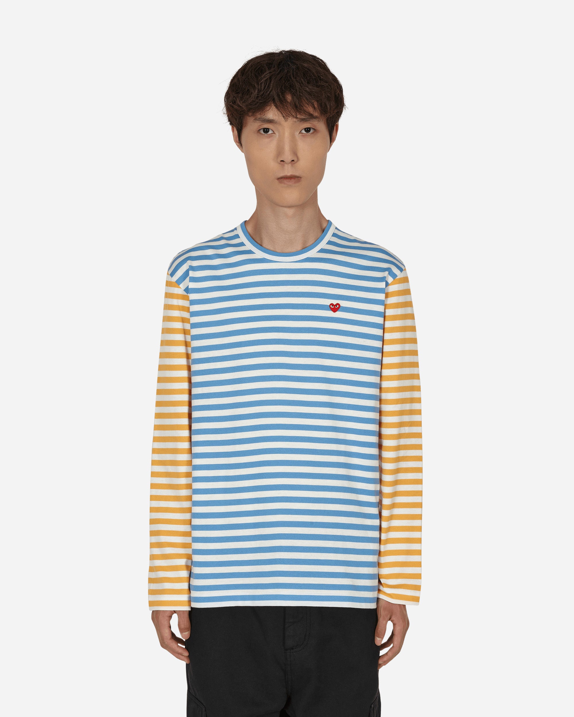 Comme Des Garçons Play Mens T-Shirt Knit Blue Yellow T-Shirts Longsleeve P1T318 1