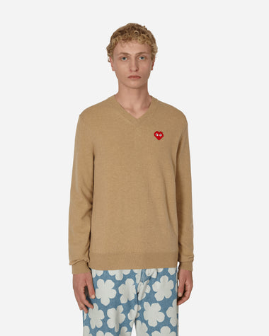 Comme Des Garçons Play Small Heart Vneck Knitwear Camel Knitwears Sweaters P1N082 1