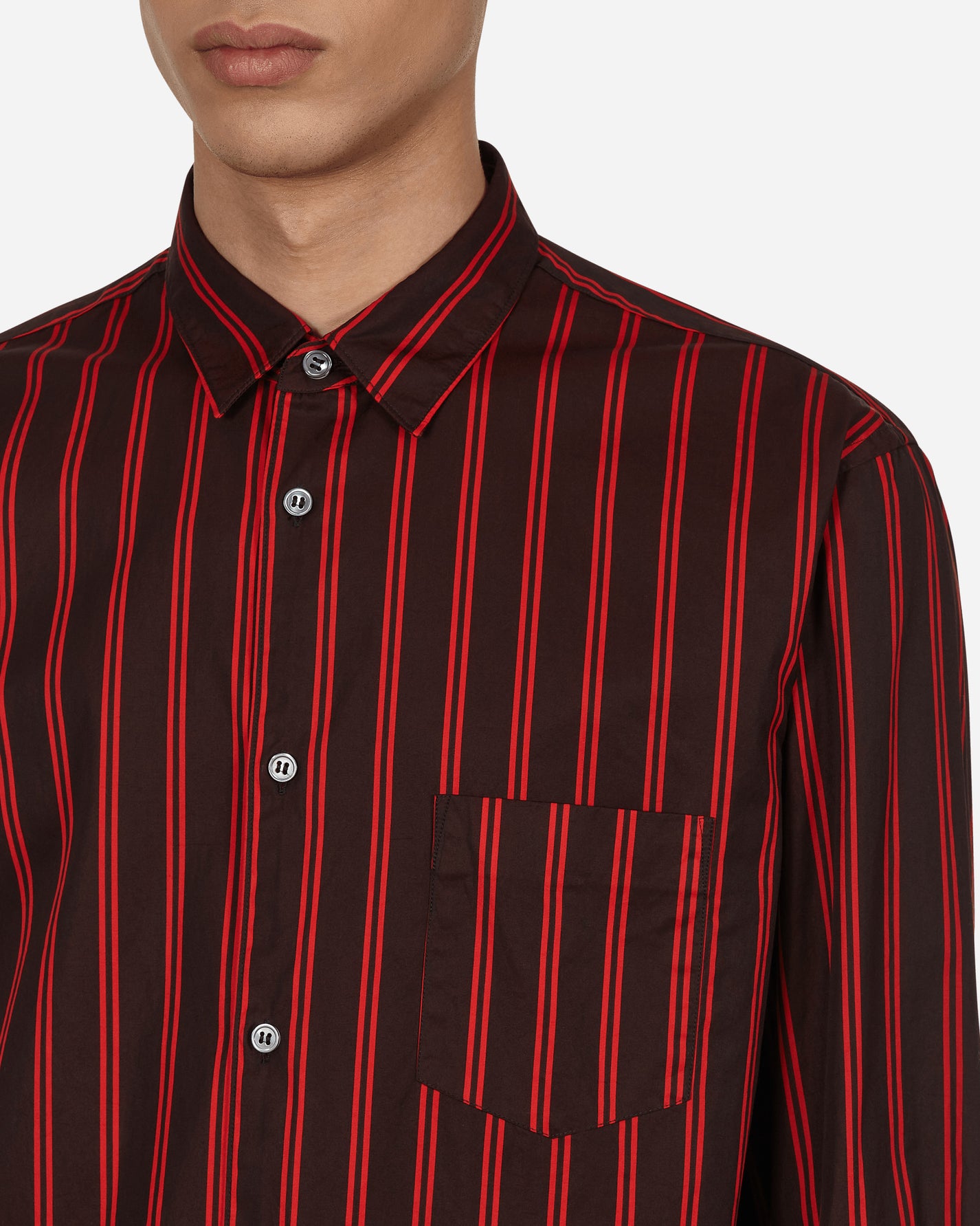 Comme Des Garçons Shirt Shirt Woven Stripes Red Shirts Longsleeve FI-B017 1