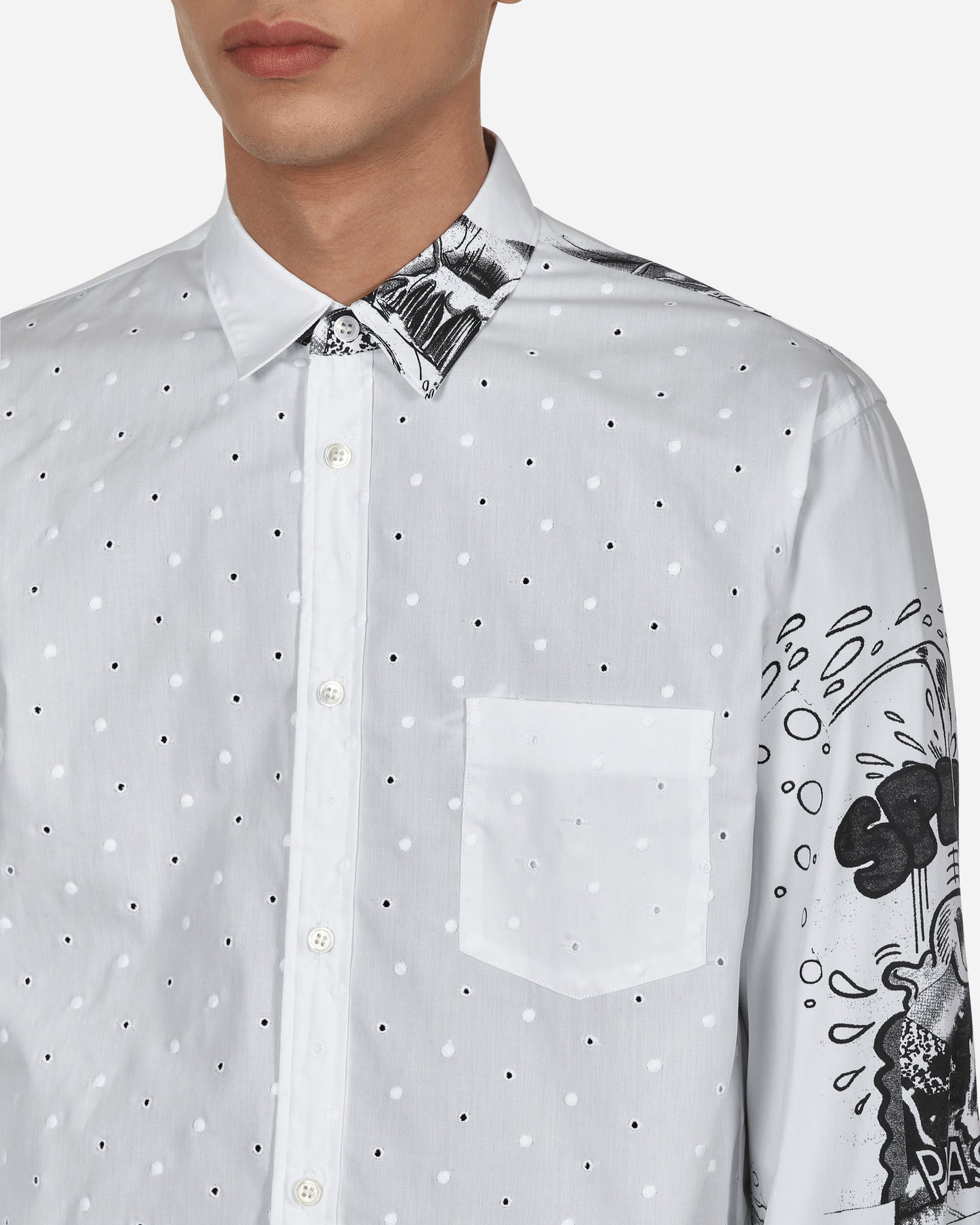 Comme Des Garçons Shirt Shirt Woven White Print Shirts Longsleeve FI-B053 1