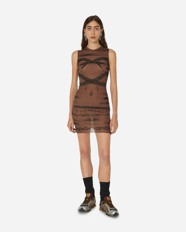 Jean Paul Gaultier Wmns Knwls Crew Neck Dress Sleeveless Printed Trompe L'Oeil Tatoo Ebene/Grey/Black Dresses Dress Short 2314-F-RO062-J523 700200