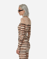 Jean Paul Gaultier Wmns Knwls High Neck Dress Long Sleeves Printed Striped Washed Mariniere Ecru/Brown Dresses Dress Short 2314-F-RO064-T535 360