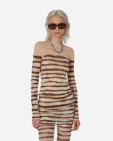 Jean Paul Gaultier Wmns Knwls High Neck Dress Long Sleeves Printed Striped Washed Mariniere Ecru/Brown Dresses Dress Short 2314-F-RO064-T535 360