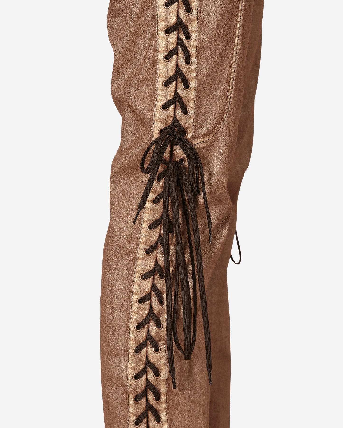 Jean Paul Gaultier Wmns Knwls Low Waist Laced Straight Trousers Brown/Ecru Pants Trousers 2314-F-PA074TP-D005 6003