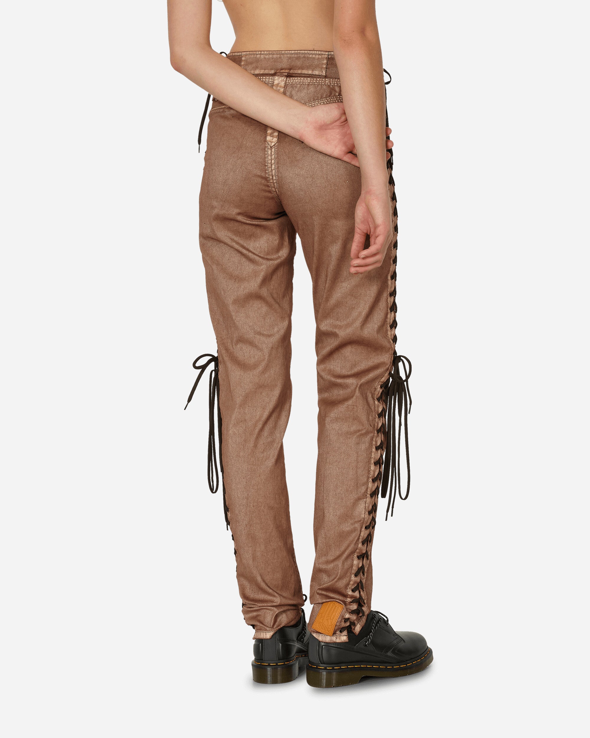 Jean Paul Gaultier Wmns Knwls Low Waist Laced Straight Trousers Brown/Ecru Pants Trousers 2314-F-PA074TP-D005 6003