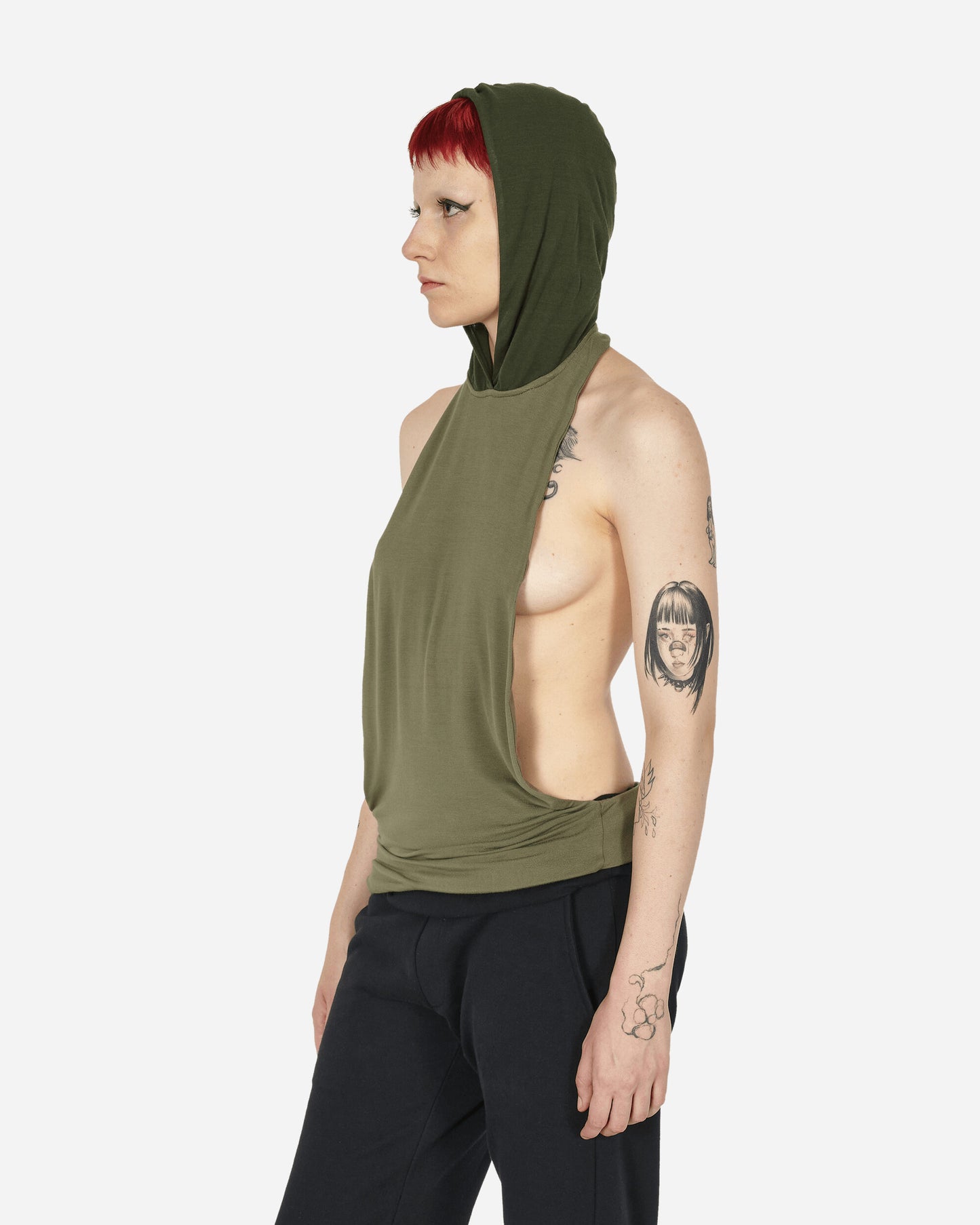 Mainline:RUS/Fr.CA/DE Wmns  Low Open-Back Tank With Hood Green T-Shirts Shortsleeve ALI  3