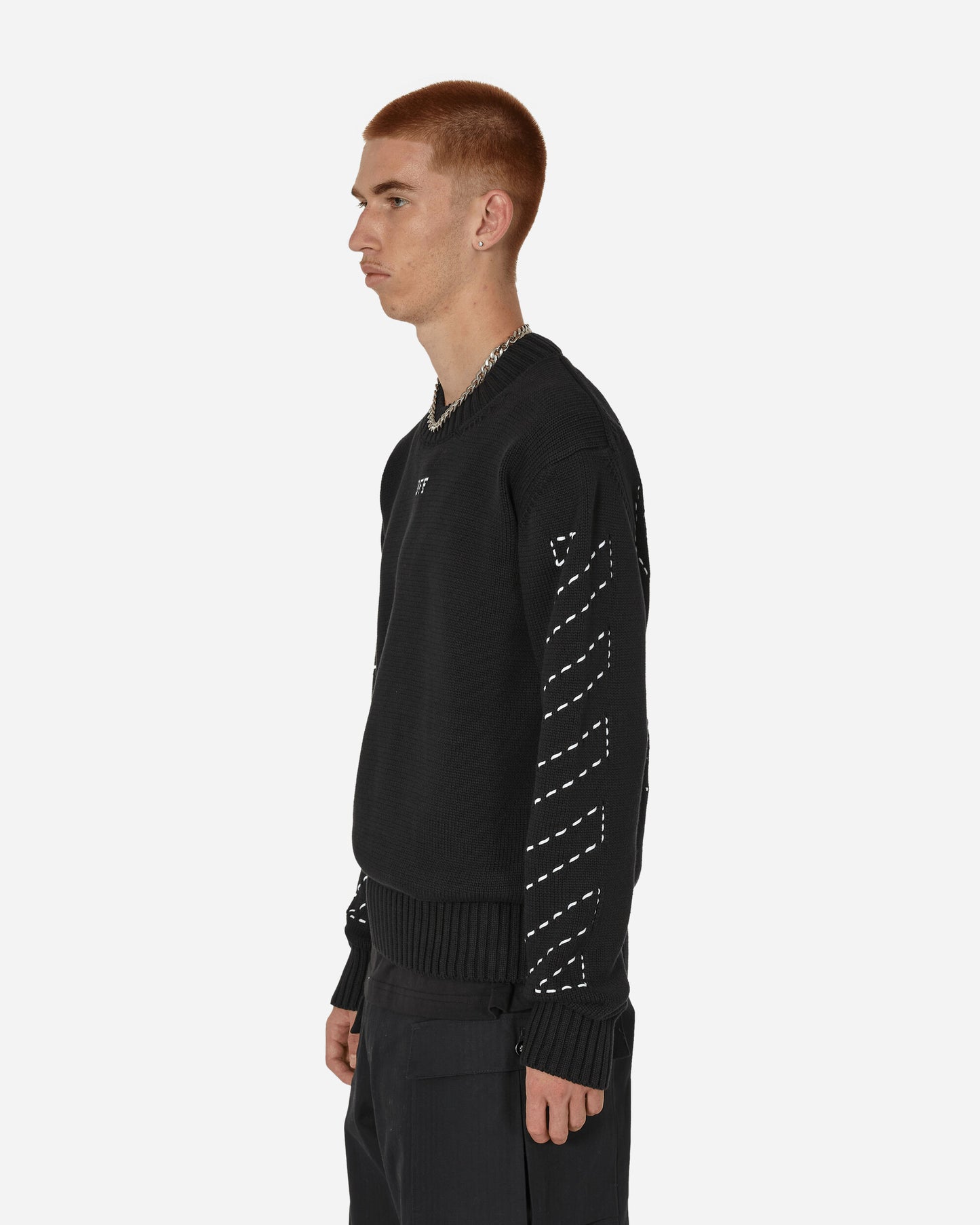 Off-White Stitch Arrows Diags Knit Crewneck Black/White Sweatshirts Crewneck OMHE172F23KNI001 1001