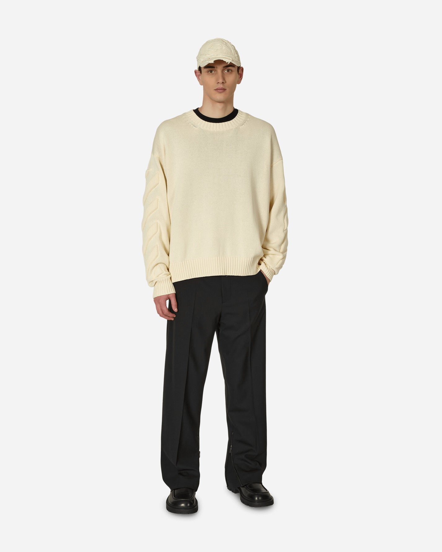 Off-White 3D Diagonal Crewneck Knit New Beige Knitwears Sweaters OMHE151S23KNI001 6161