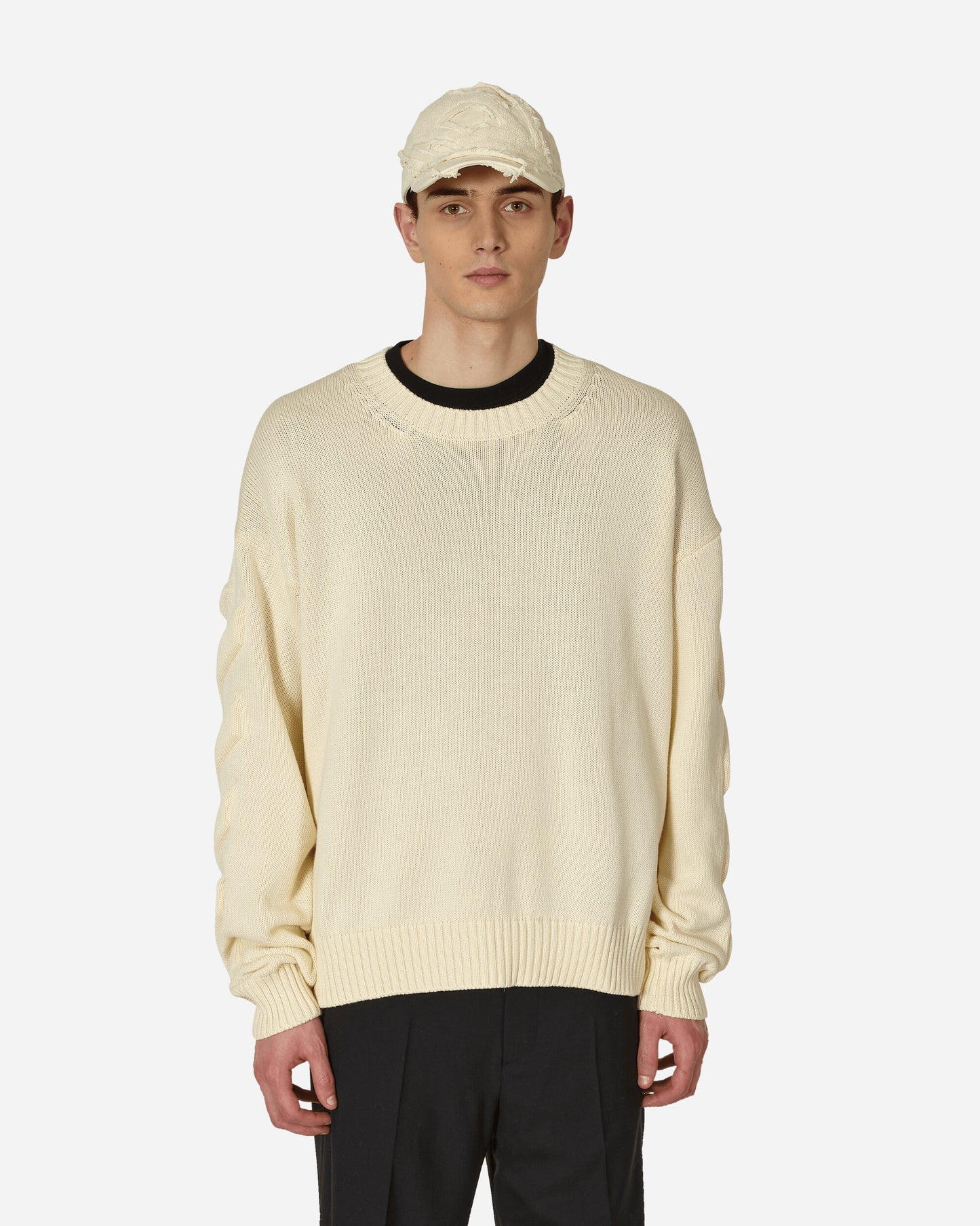 Off-White 3D Diagonal Crewneck Knit New Beige Knitwears Sweaters OMHE151S23KNI001 6161