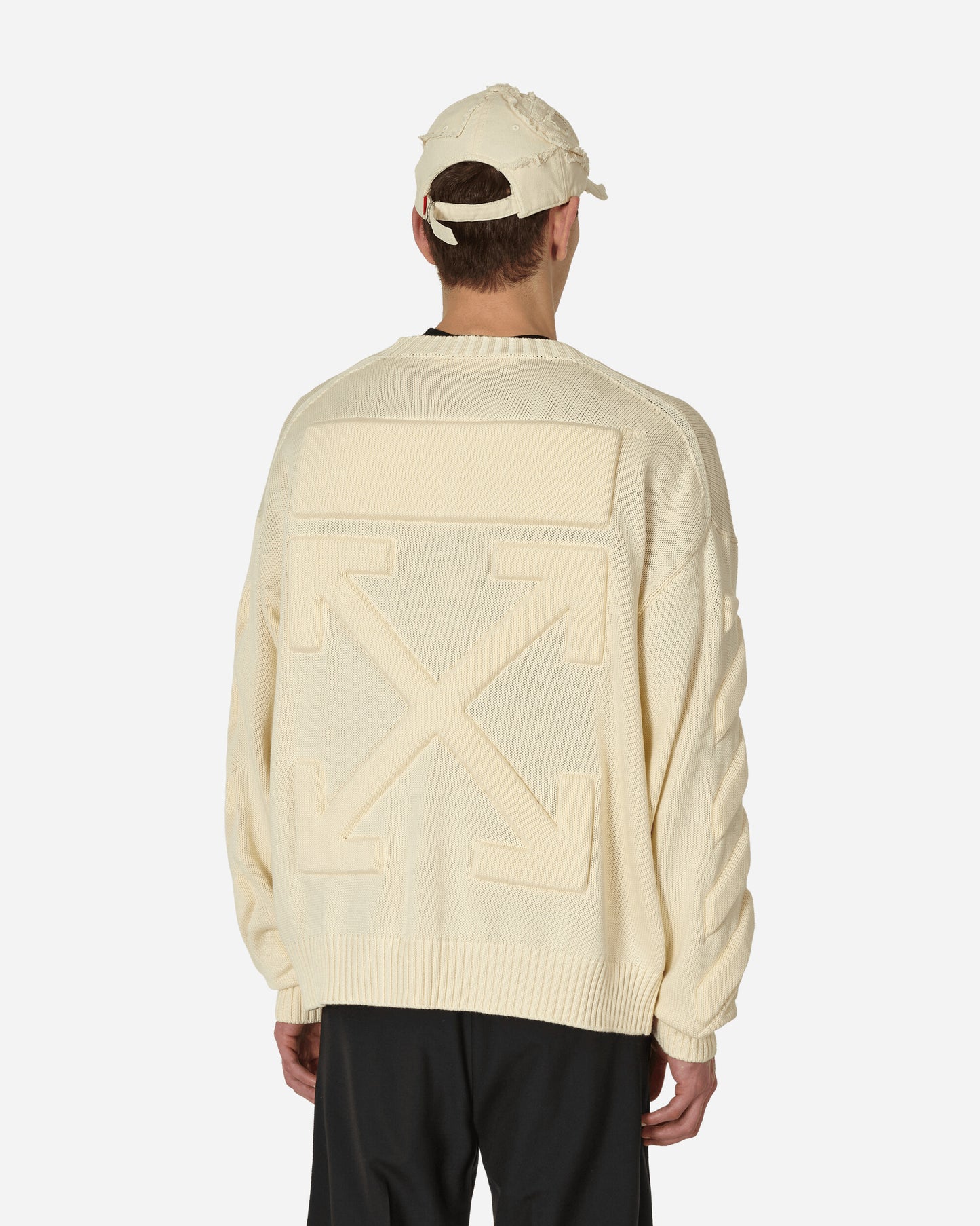 Off-White 3D Diagonal Crewneck Knit New Beige Knitwears Sweaters OMHE151S23KNI001 6161