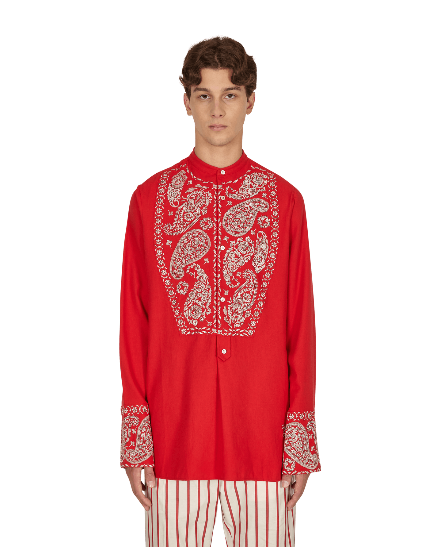 Wales Bonner Menelik Embroidered Scarlet Shirts Longsleeve UA21SH12-CO02 350