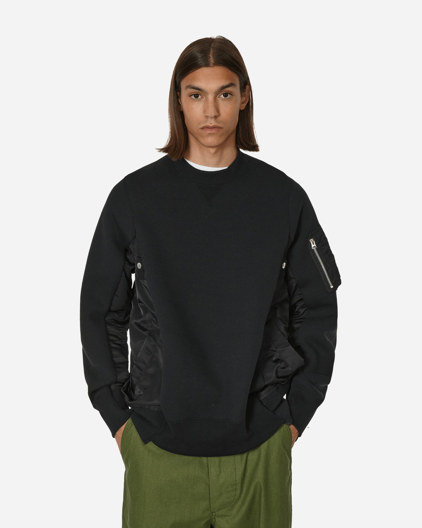 sacai Sponge Sweat X Nylon Twill Pullover Black/Black Sweatshirts Crewneck SCM-058 002